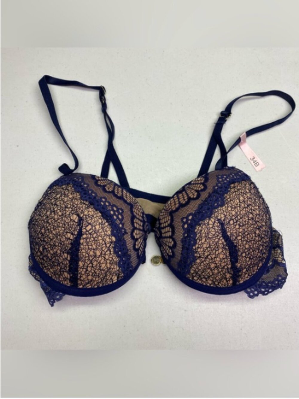 La Vie en Rose Navy Lace Push-Up Front Closure Bra 34B NWT *P1028